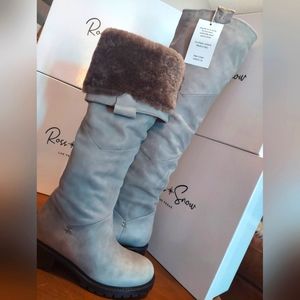 Ross & Snow Italian Leather Shearling Over-the-Knee Boots – Size 7 – NEW